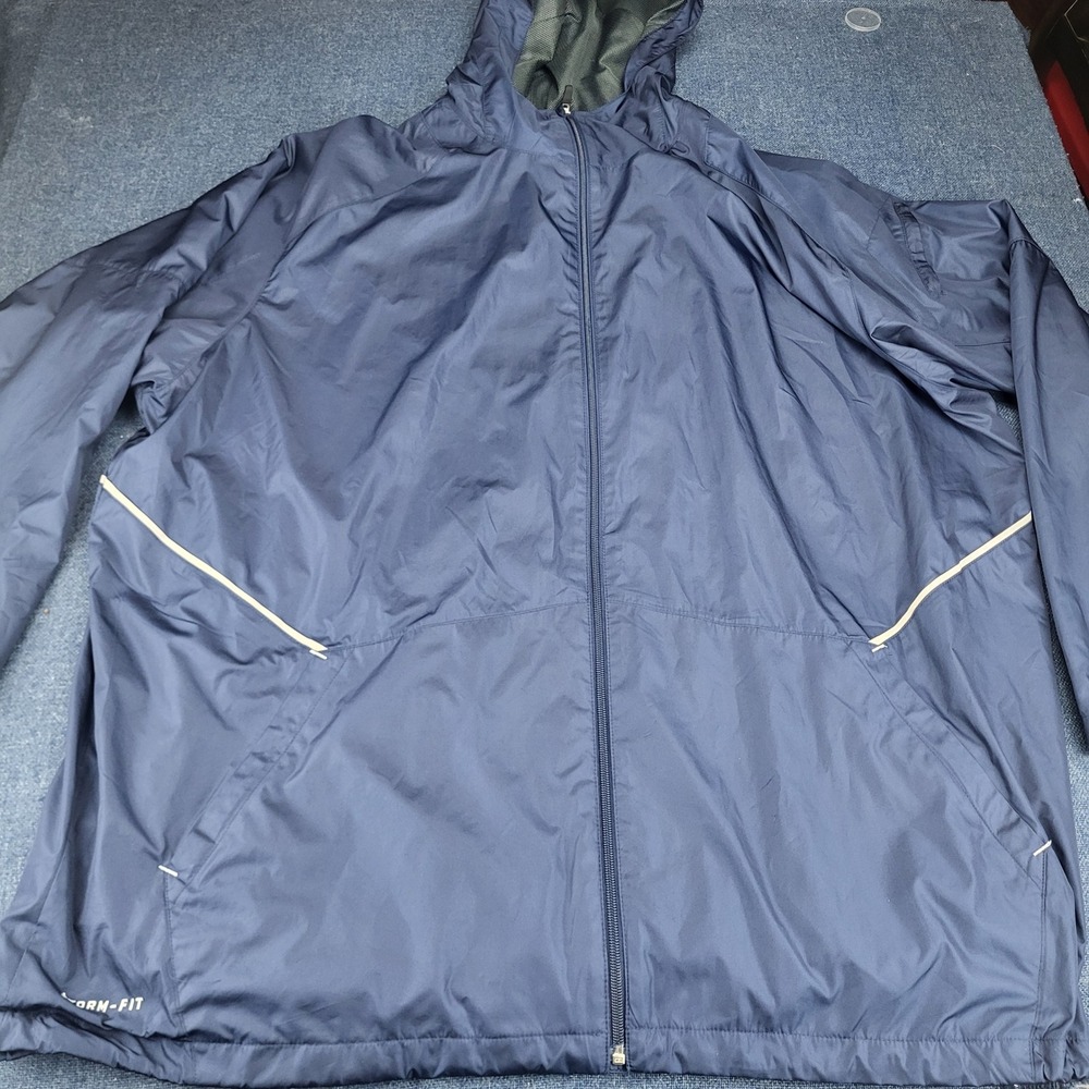 Nike Storm-FIT Mens 3XL Navy Blue Full Zip Hooded Rain Jacket Mesh Lined